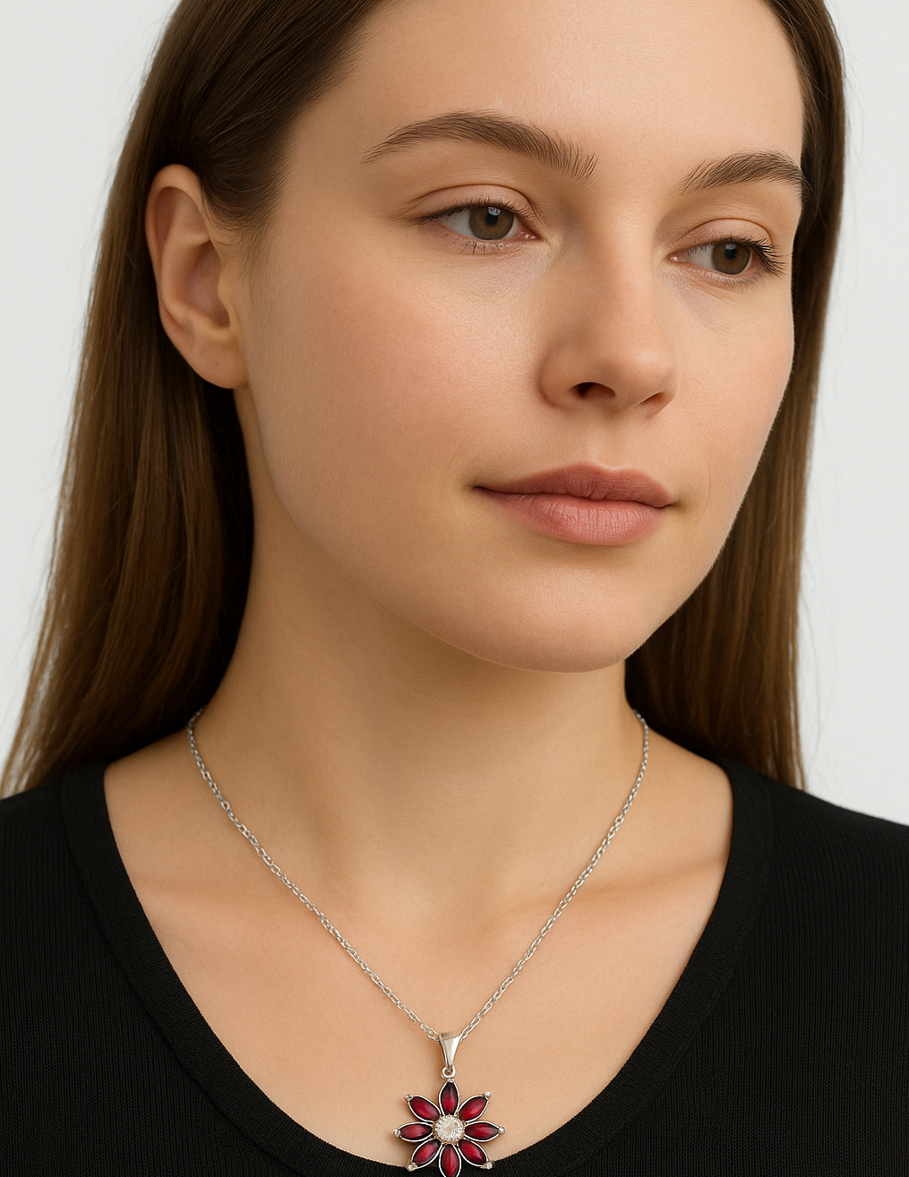 Radiant Red Floral Pendant Necklace