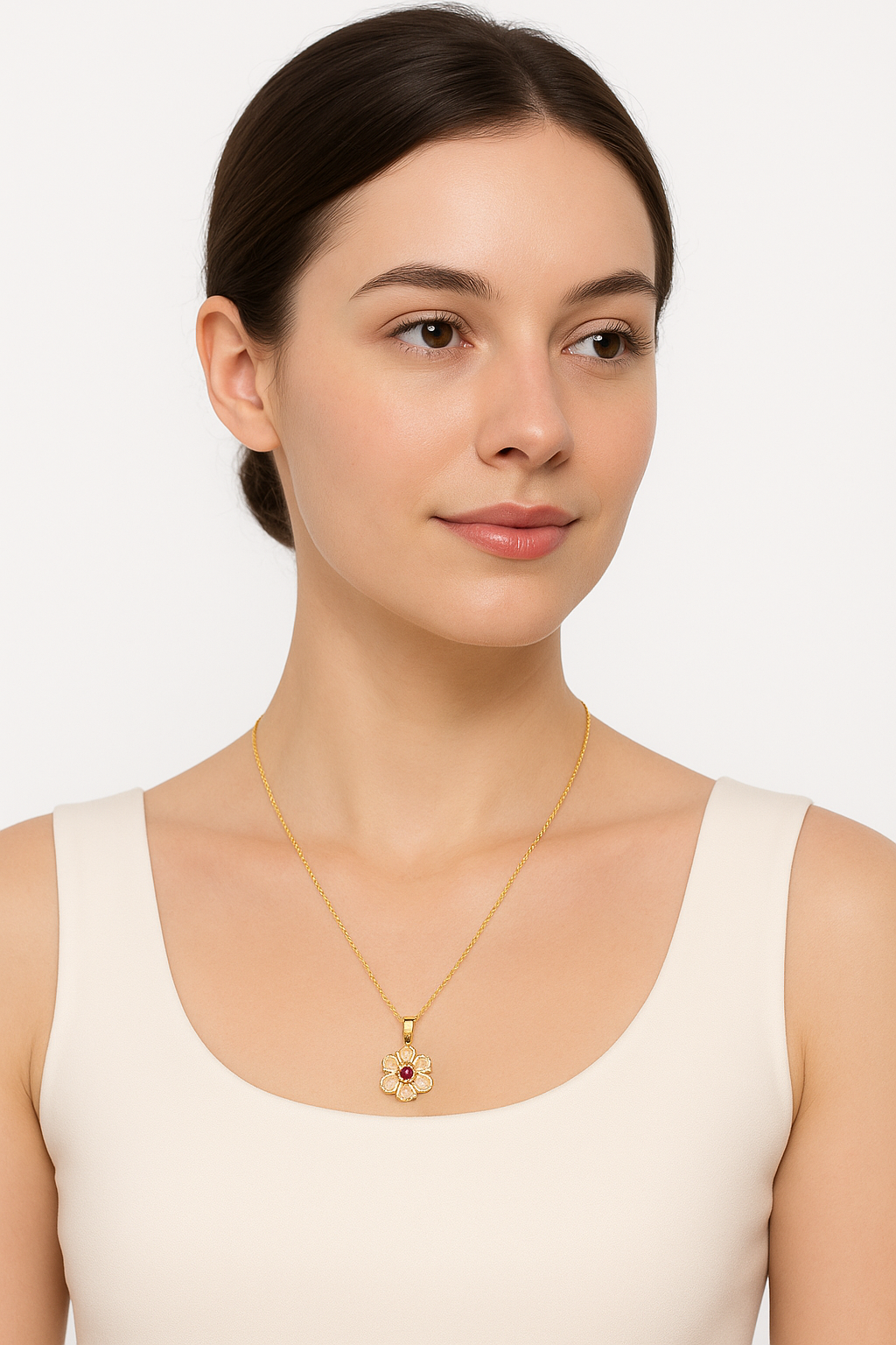 Elegant Gold-Plated Flower Pendant Necklace with Crystal Accents