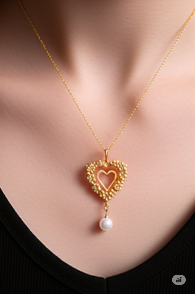 Beautiful Heart Pendant Necklace Gold Chain