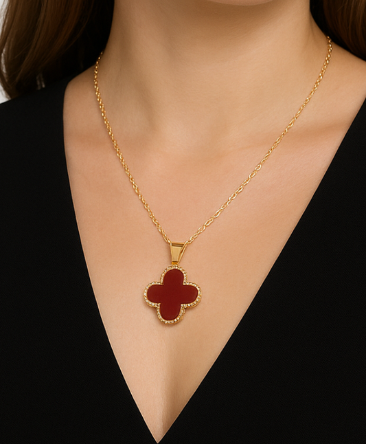 2in1 Elegant Clover Red Enamel Jewelry set