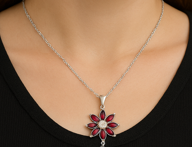 Radiant Red Floral Pendant Necklace