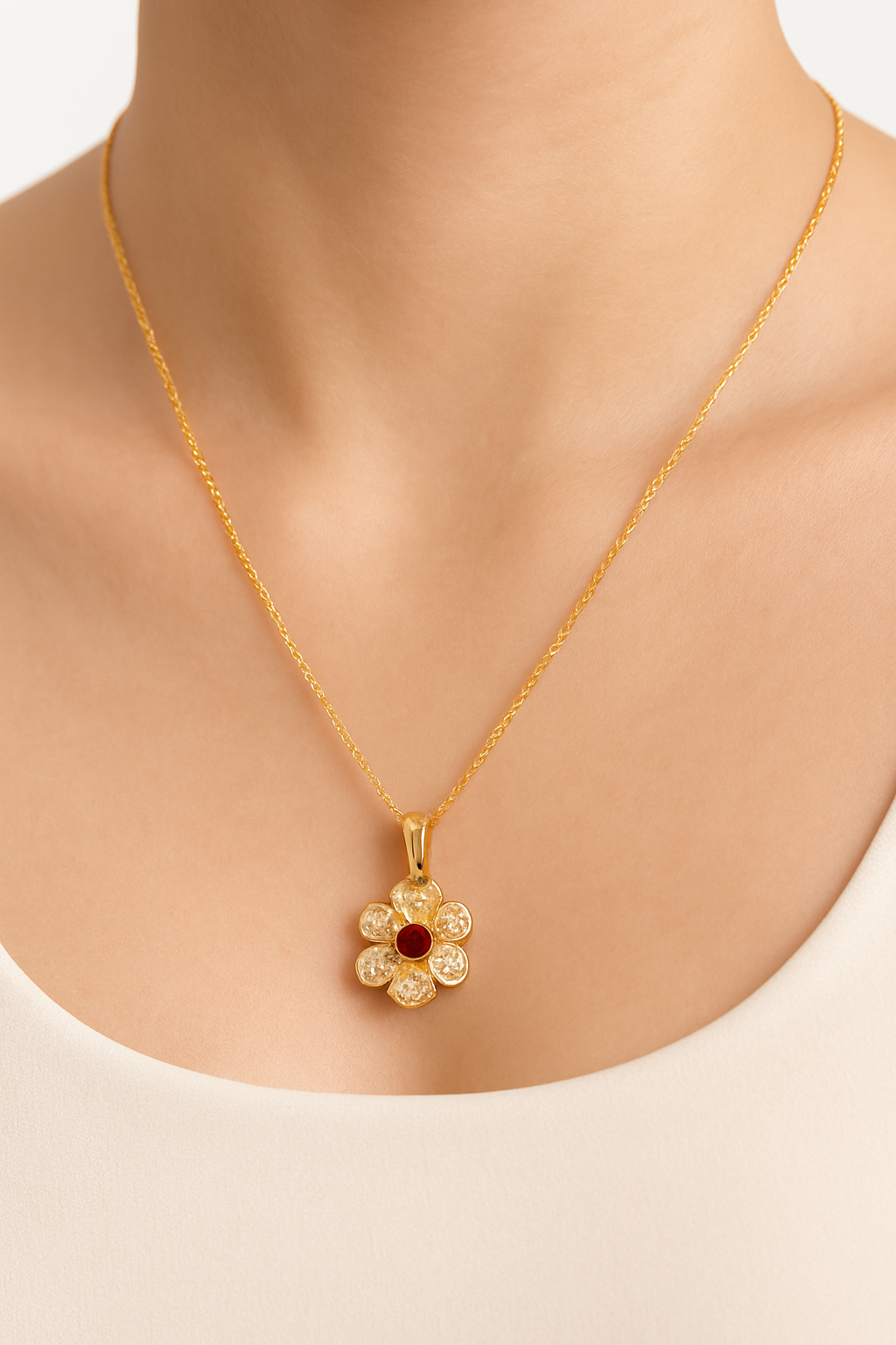 Elegant Gold-Plated Flower Pendant Necklace with Crystal Accents